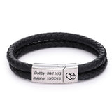 Men's Personalized Leather Bracelet with Stainless Steel Magnet Buckle