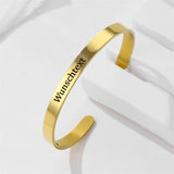 Personalized Engraved Name ID Bangle Cuff Stainless Steel Jewelry