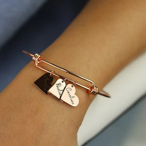 Personalized Heart Engraved Bracelet, 1-8 Names, Stainless Steel