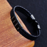 Engraved Name Bracelet for Men, 2 Beads, Three Braided Leather