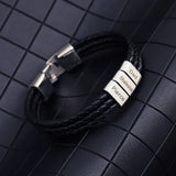 Engraved Name Bracelet for Men, 2 Beads, Three Braided Leather