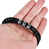 Personalized Braided Leather Bracelet with Engraved Name