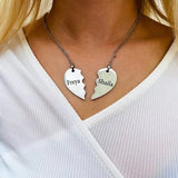 Personalized Broken Heart Necklace 2 Couples Nameplate