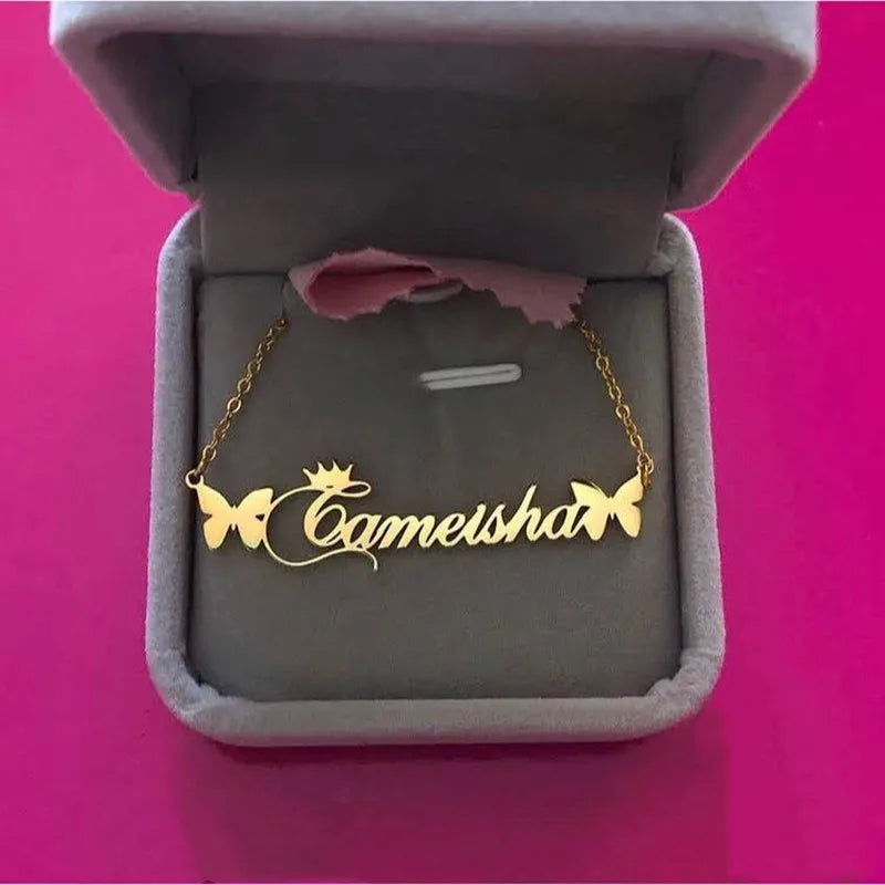 Custom Butterfly Heart Name Necklace for Her