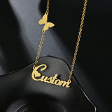 Custom Name Butterfly Pendant Necklace - Stainless Steel