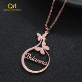 Personalized Butterfly Name Necklace Stainless Steel Round Jewelry Women