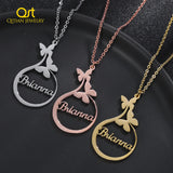 Personalized Butterfly Name Necklace Stainless Steel Round Jewelry Women