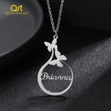 Personalized Butterfly Name Necklace Stainless Steel Round Jewelry Women