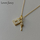 Personalized CZ Lock Key Necklace for Women 925 Sterling Silver Jewelry