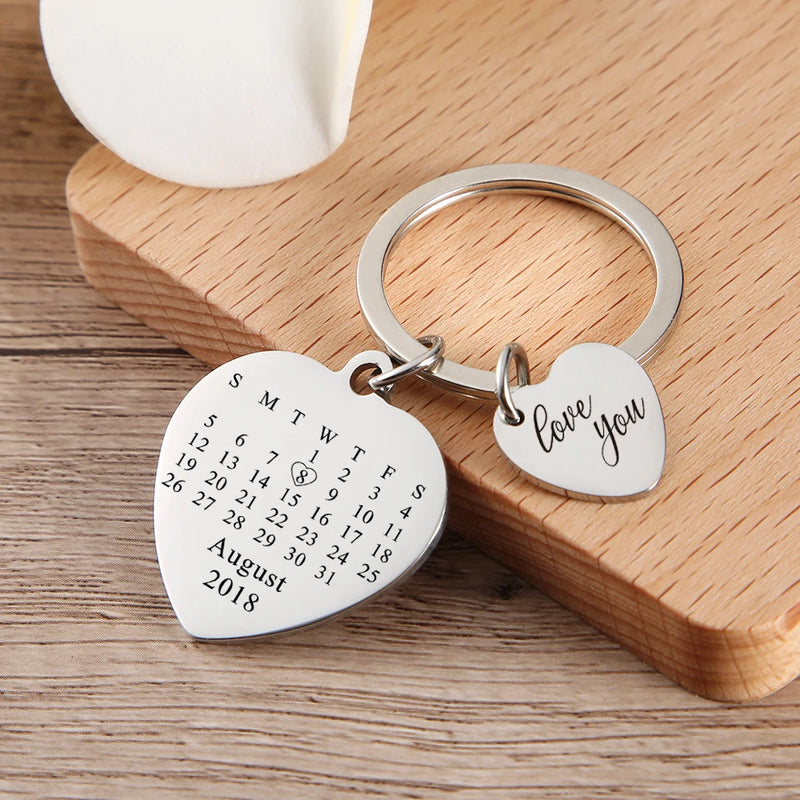Personalized Calendar Heart Keychain - Wedding Anniversary Gift