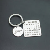 Personalized Calendar Keychain Couple Stainless Steel Carved Keyring