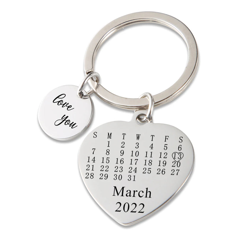 Personalized Calendar Keychain Date Save Key Chain Significant Date Marker Anniv