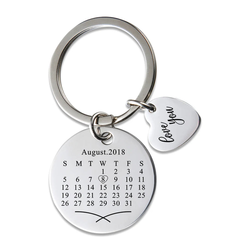 Engraved Date Key Chain- Anniversary,Wedding,Birthday-Valentine's Gift