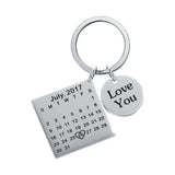 Calendar Keychain Engraved Date Key Chain Ring Gift DIY Photo Keyring Women Men