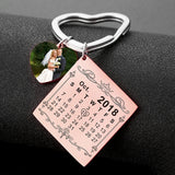 Personalized Calendar Keychain Photo Engraved Date Heart Keyring