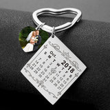 Personalized Calendar Keychain Photo Engraved Date Heart Keyring