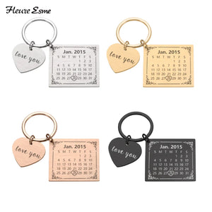 Personalized Calendar Keychain Custom Engraved Stainless Steel Keyring