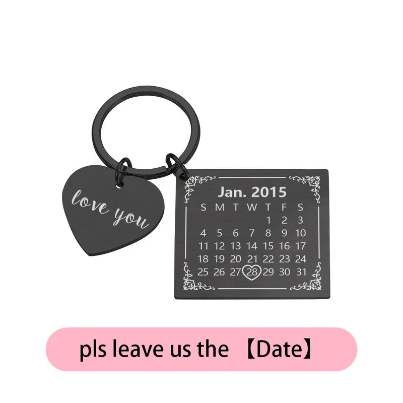 Personalized Calendar Keychain Custom Engraved Stainless Steel Keyring