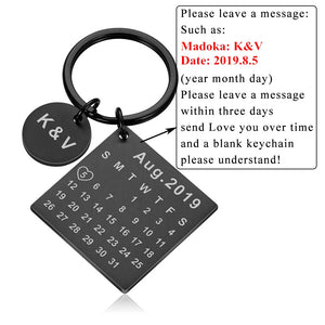Personalized Calendar Keychain Engraved Date Key Ring Name Custom Keychain