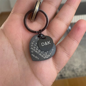 Personalized Calendar Keychain Engraved Date Key Ring Name Custom Keychain