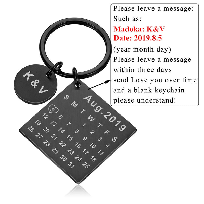 Personalized Calendar Keychain Engraved Date Key Ring Name Custom Keychain
