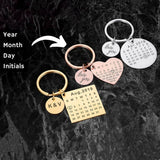 Personalized Calendar Keychain Engraved Date Key Ring Name Custom Keychain