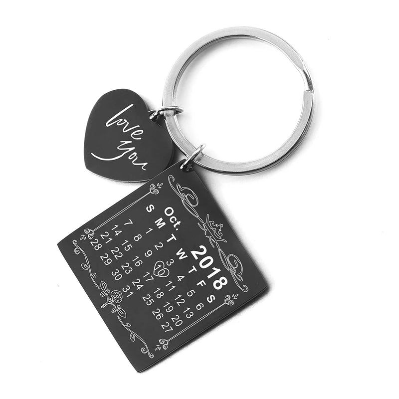 Personalized Calendar Keychain Engraved Special Date Name Key Chain