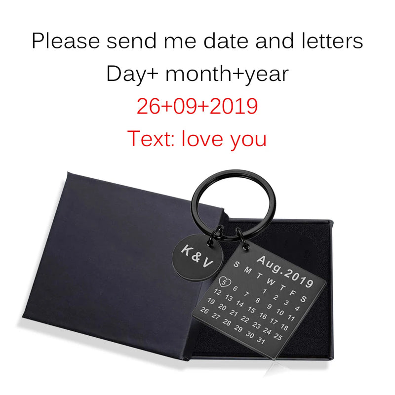 Custom Calendar Keychain Hand Carved Gift for Partner