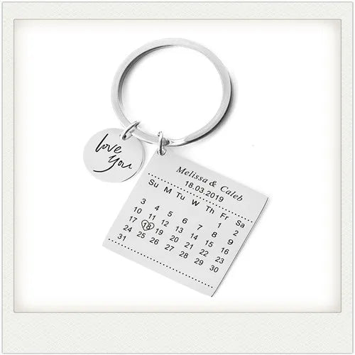 Personalized Calendar Name Keychain Bag Charm Letter Date Key Chain
