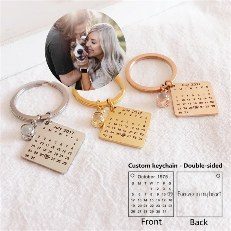 Custom Calendar Projection Keychain Pet Memorial Save Date Gift