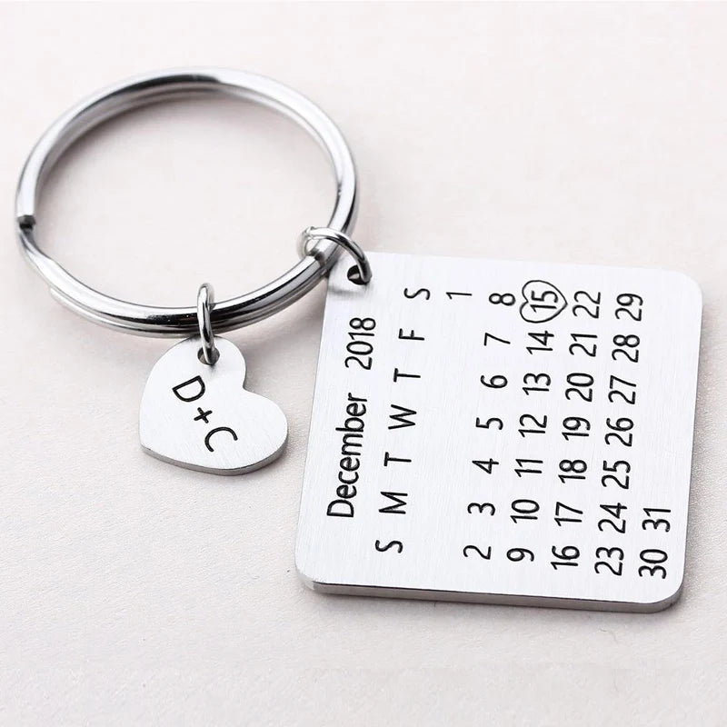 Personalized Calendar Keychain - Heart Date Highlighted Gift