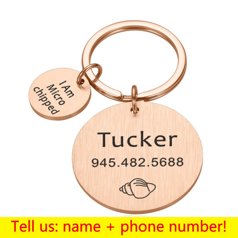 Custom Carved Pet Name Keychain, Stainless Steel Dog ID Tag