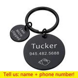 Custom Carved Pet Name Keychain, Stainless Steel Dog ID Tag