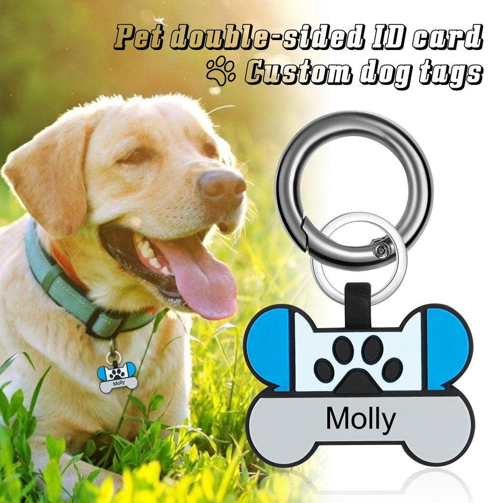 Personalized Cat Dog Tags Keychain Double Side Engraving Pet ID Name