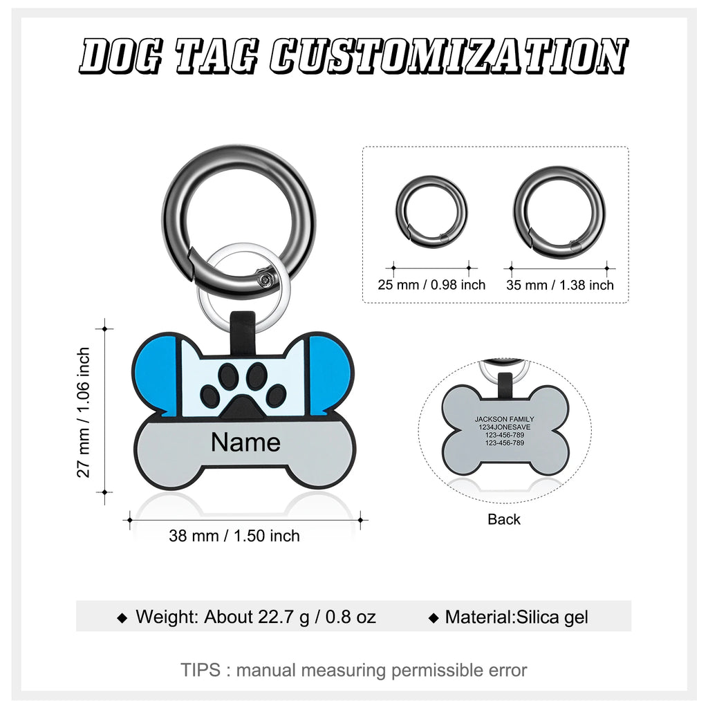 Personalized Cat Dog Tags Keychain Double Side Engraving Pet ID Name