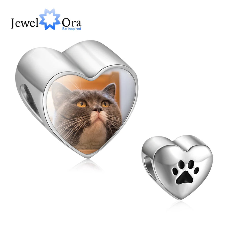 Personalized Charms Photo Heart Beads for Women Dog Cat Pet Paw Beads