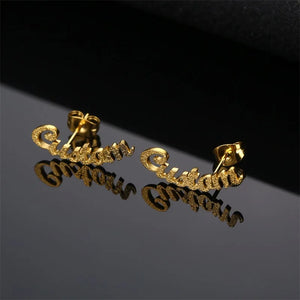 Custom Name Frosted Earrings Stainless Steel Women's Studs