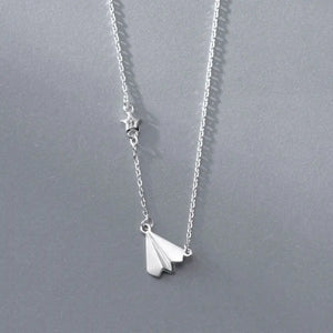 Childhood Paper Airplane Pendant Necklace 925 Sterling Silver