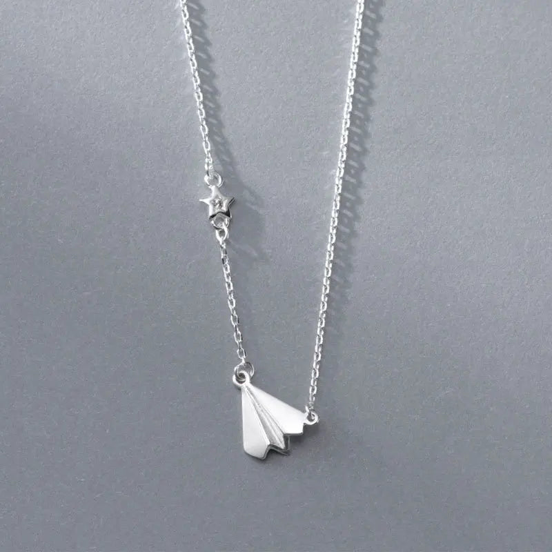 Childhood Paper Airplane Pendant Necklace 925 Sterling Silver