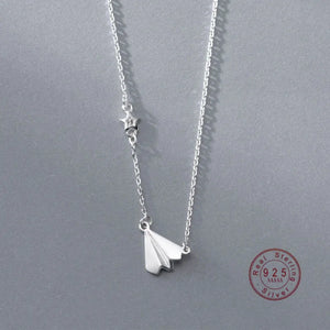 Childhood Paper Airplane Pendant Necklace 925 Sterling Silver