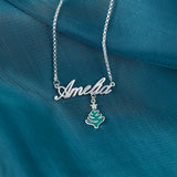 Personalized Christmas Tree Nameplate Necklace Snowflake Pendant Xmas