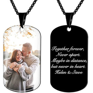 Custom Photo Stainless Steel Heart Necklace with Engraved Message