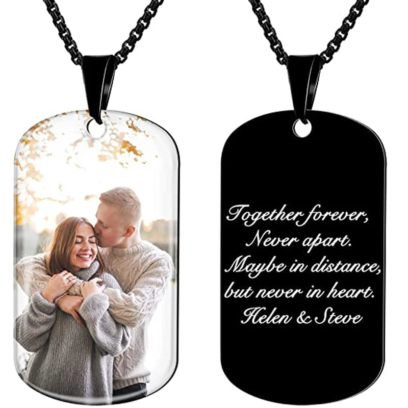 Custom Photo Stainless Steel Heart Necklace with Engraved Message