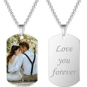 Custom Photo Stainless Steel Heart Necklace with Engraved Message
