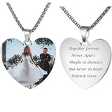 Custom Photo Stainless Steel Heart Necklace with Engraved Message