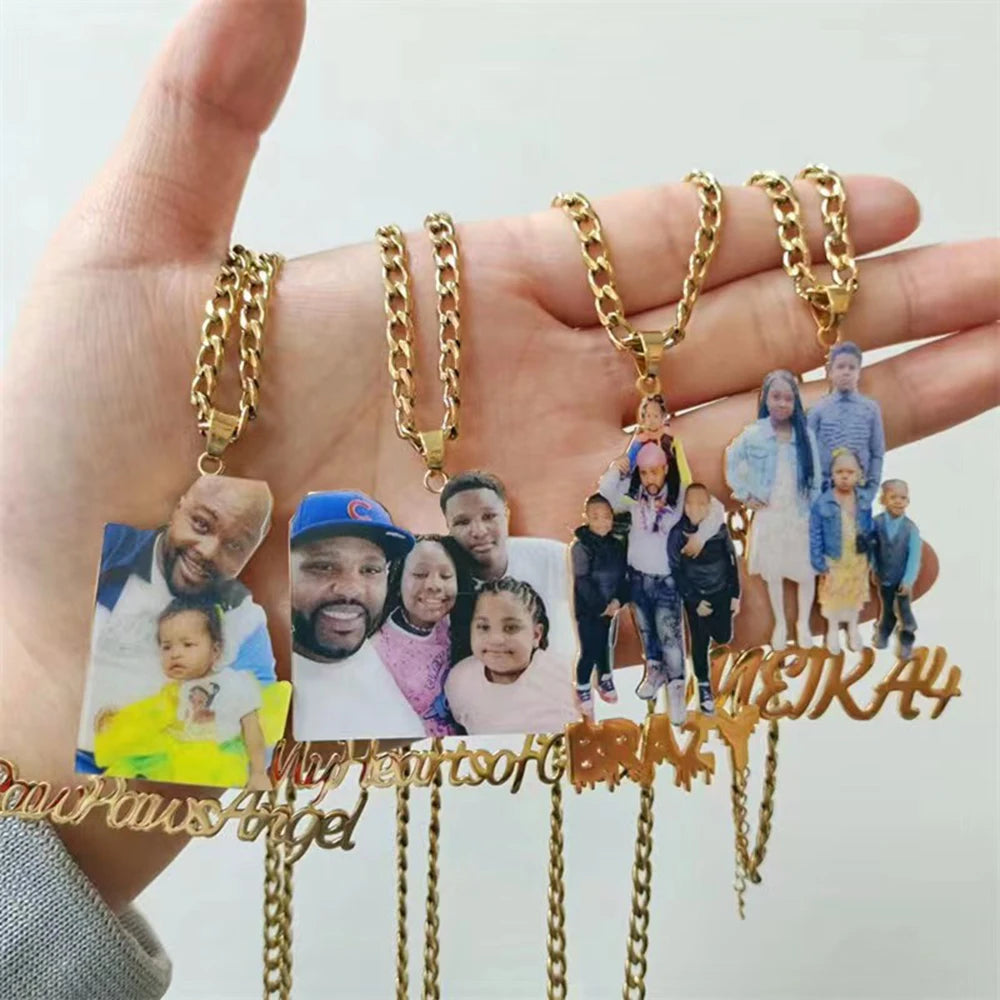 Custom Colorful Portrait Name Pendant Necklace for Men and Women