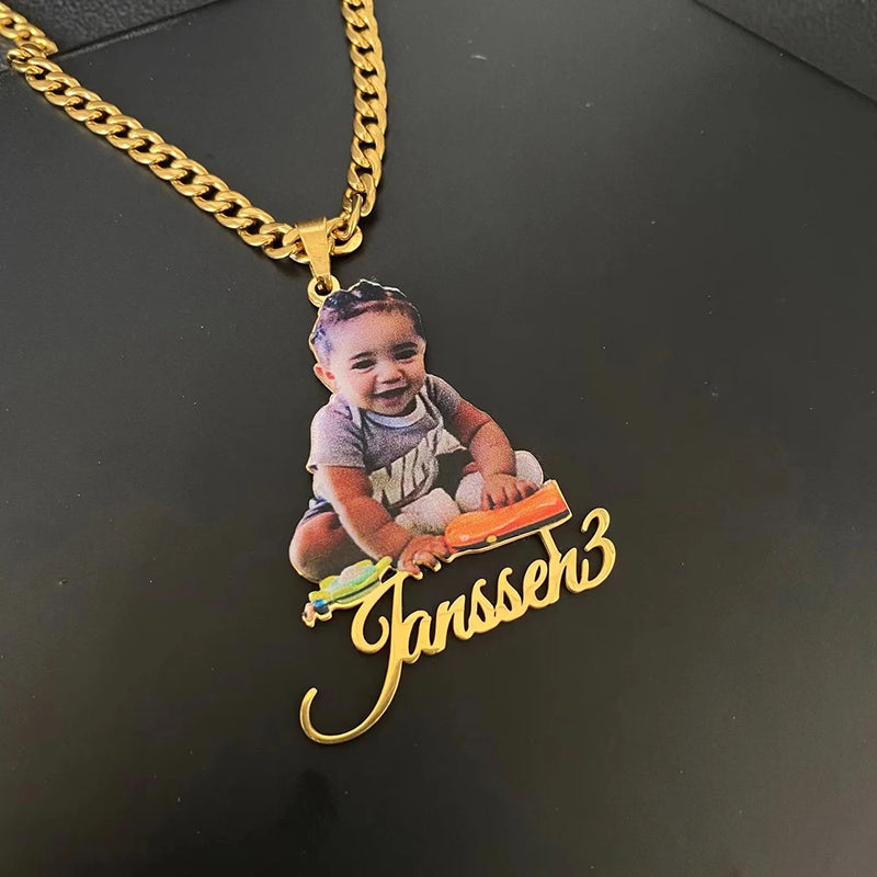 Custom Colorful Portrait Name Pendant Necklace for Men and Women