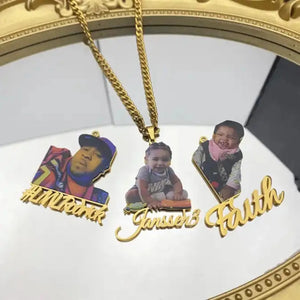 Custom Colorful Portrait Name Pendant Necklace for Men and Women