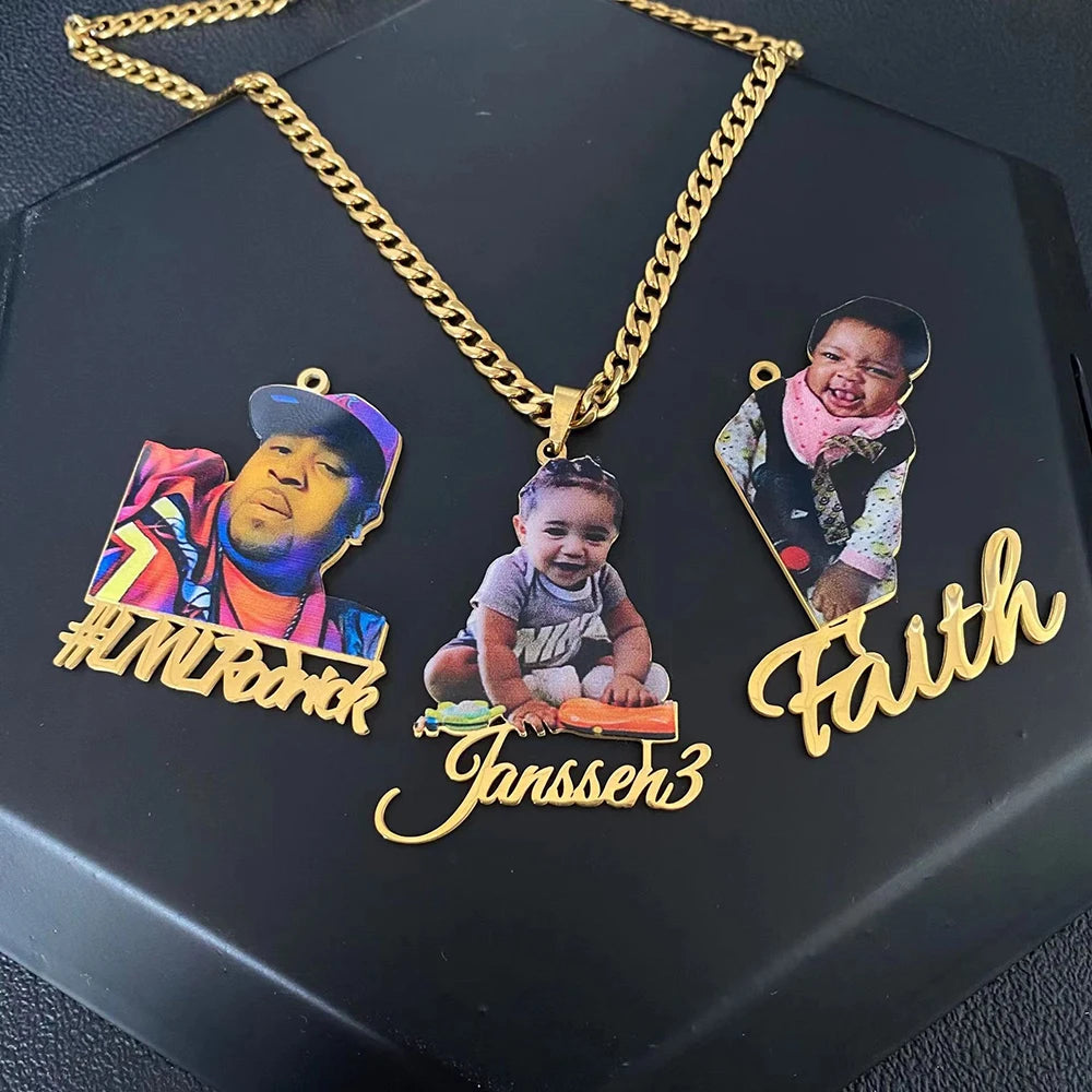 Custom Colorful Portrait Name Pendant Necklace for Men and Women