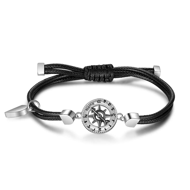 Personalized Compass Engraved Name Bracelet for Women